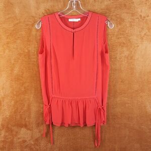 TORY BURCH Womens Top Size 0 Red Blouse Keyhole Silk Sleeveless Perforated